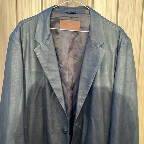 Comstock & Co Leather Jacket Size 46 Black Buttons Pockets Grunge MInim… - Picture 3 of 16